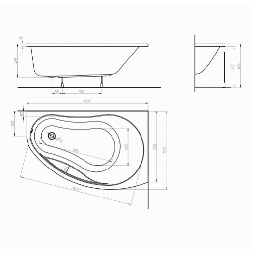 Ванна акрилова асиметрична KOLO Promise 170x110 R + ніжки та панель