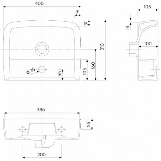 Умивальник меблевий KOLO Rekord з переливом 40х31 см