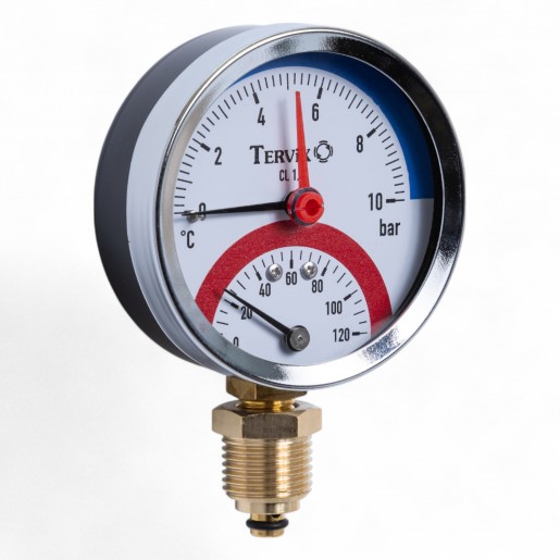 357318 термоманометр Tervix Pro Line 80/0-10 бар, 0-120 С, радіальний, з монтажним клапаном 1/2"