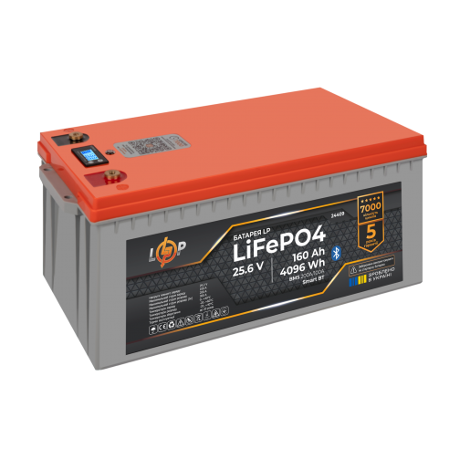 Акумулятор LP LiFePO4 25,6V - 160 Ah (4096Wh) (BMS 200A/100А) пластик LCD Smart BT