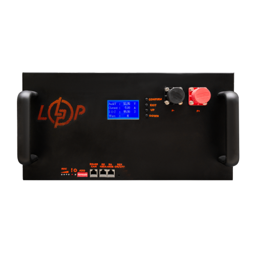Акумулятор LP LiFePO4 51,2V - 100 Ah (5120Wh) (BMS 200A/100А) з LCD метал Smart RM RS485/CAN