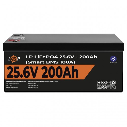 Акумулятор LP LiFePO4 24V (25,6V) - 200 Ah (5120Wh) (Smart BMS 100А) з BT пластик